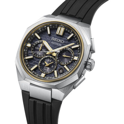 Seiko Astron HAB003J1 GPS Solar Dual Time Chronograph Titanium Black Dial Black Silicone Strap