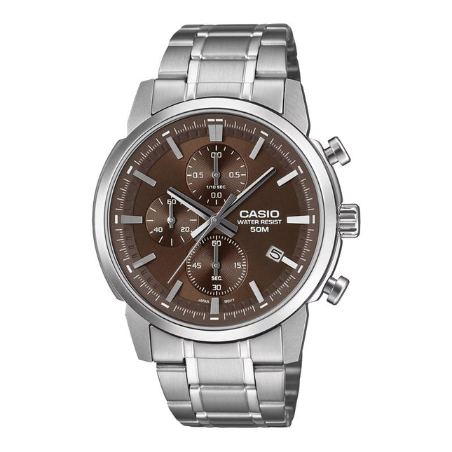 Casio General MTP-E510D-5AVDF Chronograph Men Brown Dial Stainless Steel Band