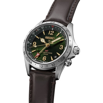 Seiko Prospex HBC007J1 Land Alpinist Mechanical GMT Green Dial Brown Leather Strap