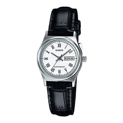 Casio General LTP-V006L-7BUDF Ladies White Dial Black Leather Band