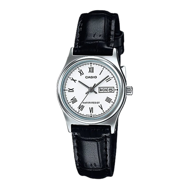 Casio General LTP-V006L-7BUDF Ladies White Dial Black Leather Band