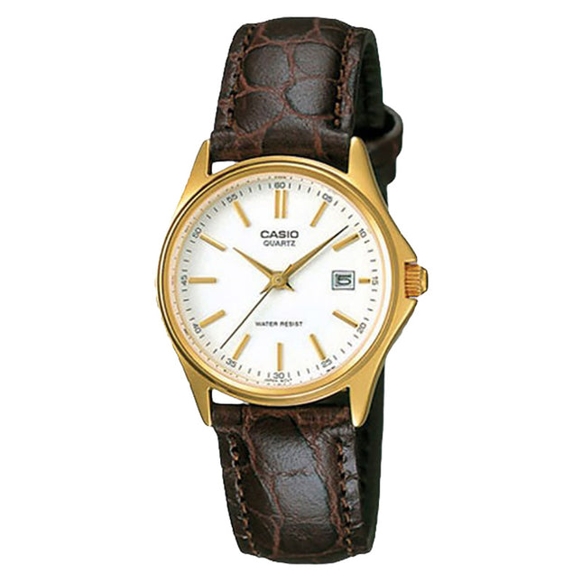 Casio General LTP-1183Q-7ADF Ladies White Dial Dark Brown Leather Band