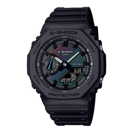 Casio G-Shock GA-2100RW-1ADR CasiOak Rainbow Brick Wall Digital Analog Dial Black Resin Band