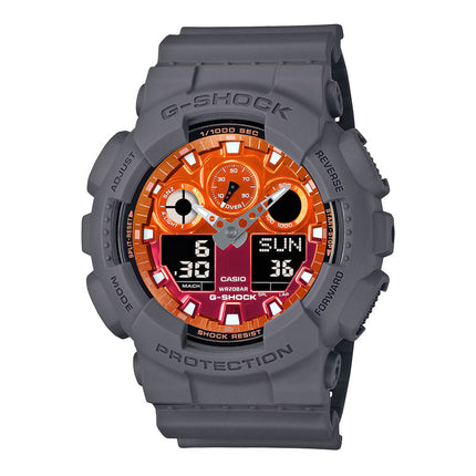 Casio G-Shock GA-100FL-8ADR Flame Inside Collection Digital Analog Dial Grey Resin Band