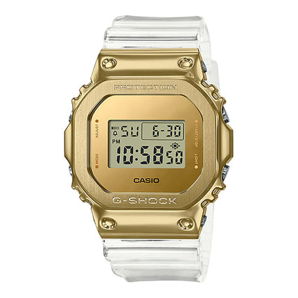 Casio G-Shock GM-5600SG-9DR Gold Ingot Collection Square Metal Covered Digital Dial Clear Resin Band