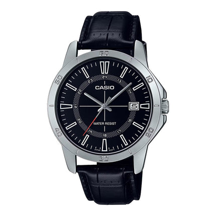 Casio General MTP-V004L-1CUDF Men Black Dial Black Leather Band