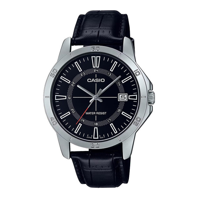 Casio General MTP-V004L-1CUDF Men Black Dial Black Leather Band