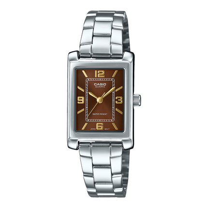 Casio General LTP-1234DD-5ADF Tank Ladies Brown Dial Stainless Steel Band