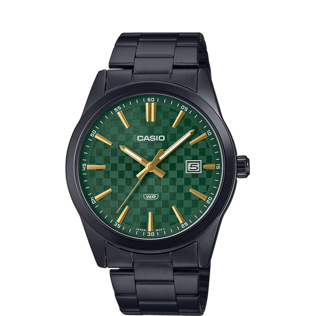 Casio General MTP-VD03B-3AUDF Men Green Dial Black Stainless Steel Band
