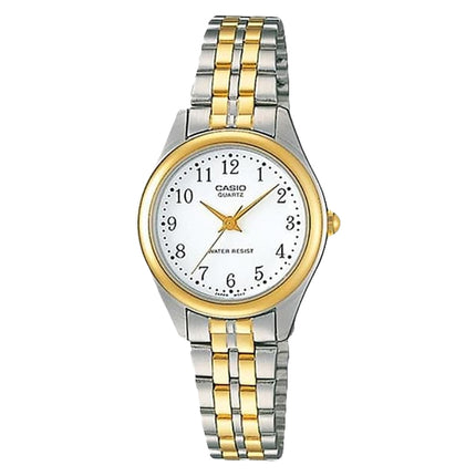 Casio General LTP-1129G-7BRDF Ladies Analog White Dial Dual Tone Stainless Steel Band