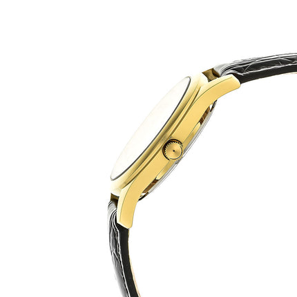 Alba AXHL64X1 Men Gold Dial Black Leather Strap