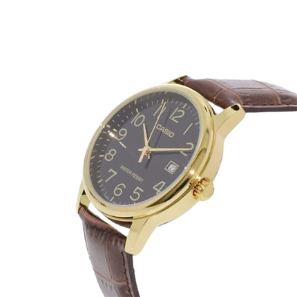 Casio General MTP-V002GL-1BUDF Men Black Dial Brown Leather Band