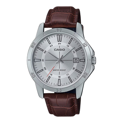 Casio General MTP-V004L-7CUDF Men Silver Dial Brown Leather Band