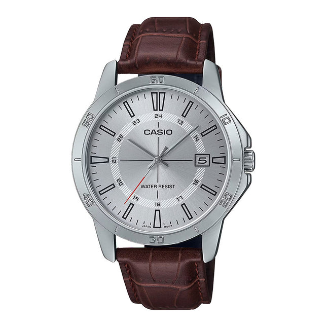 Casio General MTP-V004L-7CUDF Men Silver Dial Brown Leather Band