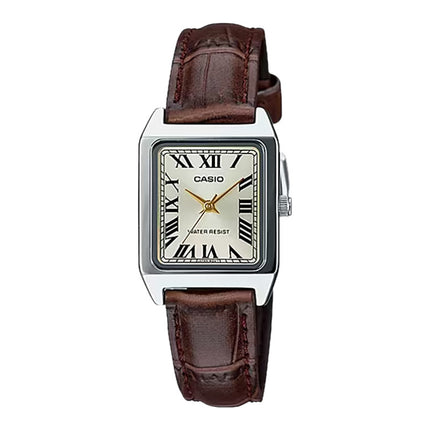 Casio General LTP-V007L-9BUDF Tank Beige Dial Brown Leather Band