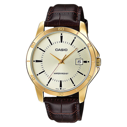 Casio General MTP-V004GL-9AUDF Men Enticer Champagne Dial Brown Leather Band