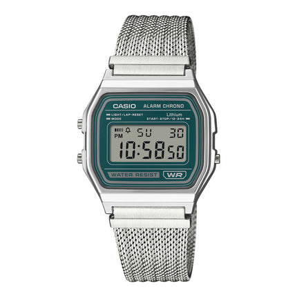 Casio General A158WEM-3DF Vintage Digital Dial Mesh Stainless Steel Band