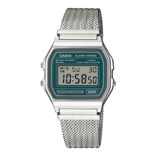 Casio General A158WEM-3DF Vintage Digital Dial Mesh Stainless Steel Band