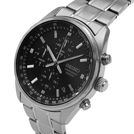 Seiko Chronograph SSB379P1 Black Dial Stainless Steel Strap