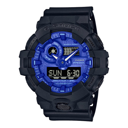 Casio G-Shock GA-700BP-1ADR Blue Paisley Digital Analog Striking Blue Dial Black Resin Band