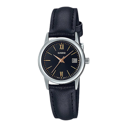 Casio General LTP-V002L-1B3UDF Ladies Black Dial Black Leather Band