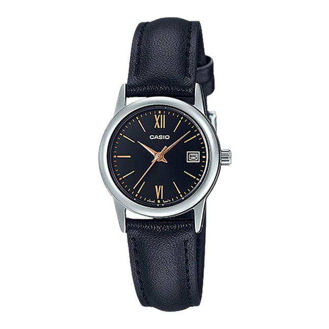 Casio General LTP-V002L-1B3UDF Ladies Black Dial Black Leather Band