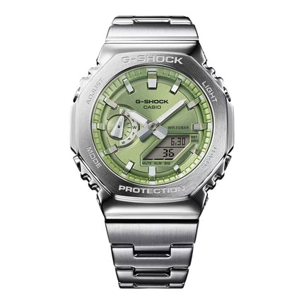 Casio G-Shock GM-2110D-3ADR G-Steel CasiOak Green Dial Stainless Steel Band