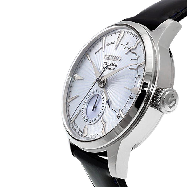Seiko Presage SSA343J1 Cocktail Time Skydiving Automatic Ice Blue Texture Dial Black Leather Strap