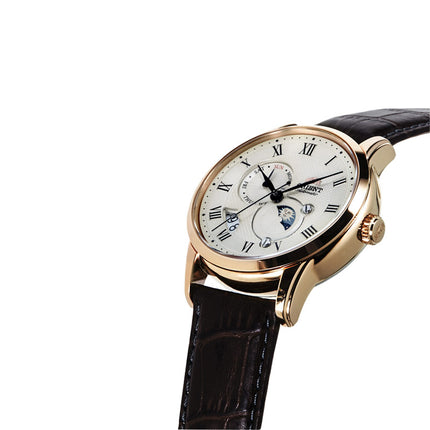 Orient Classic RA-AK0007S Sophisticated Sun & Moon Textured Ivory Dial Brown Leather Strap