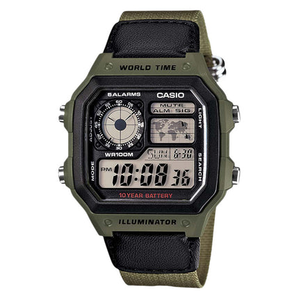 Casio General AE-1200WHB-3BVDF 10 Years Battery Lifetime Digital Dial Green Cloth Band