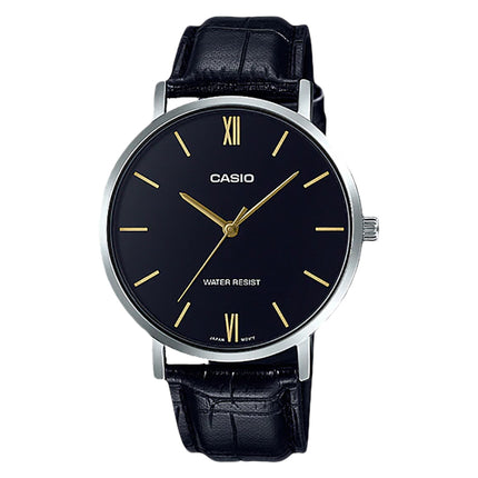 Casio General MTP-VT01L-1BUDF Men Black Dial Black Leather Band