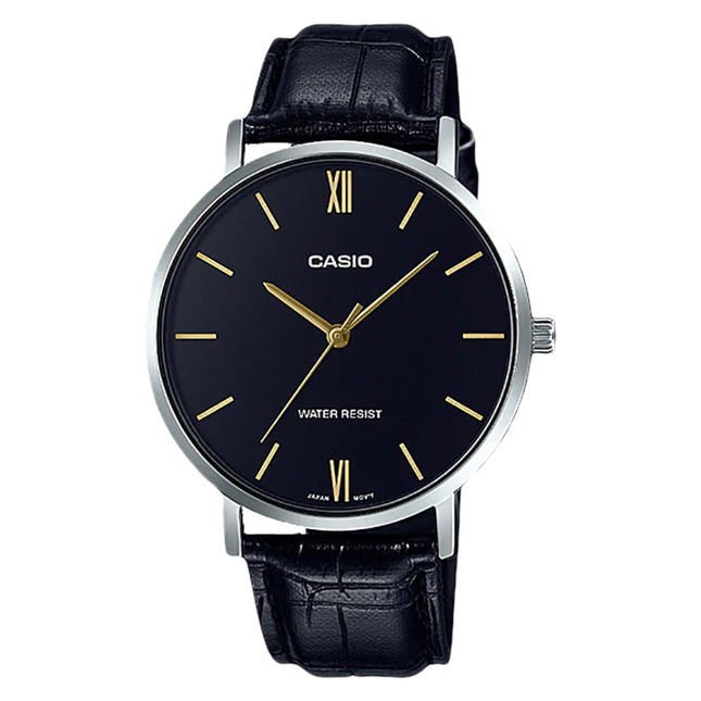 Casio General MTP-VT01L-1BUDF Men Black Dial Black Leather Band