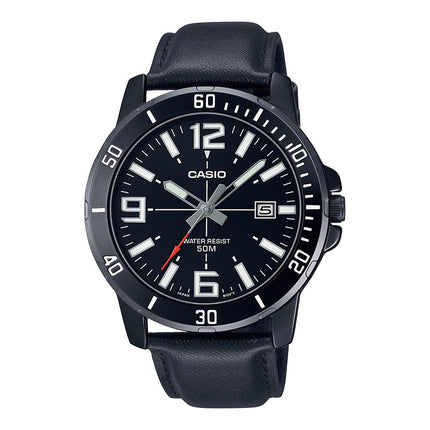 Casio General Dress MTP-VD01BL-1BVUDF Men Black Dial Black Leather Strap