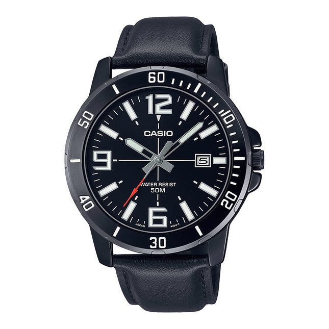 Casio General Dress MTP-VD01BL-1BVUDF Men Black Dial Black Leather Strap