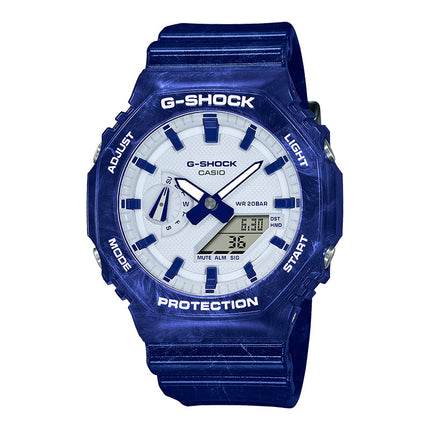 Casio G-Shock GA-2100BWP-2ADR CasiOak Chinese Porcelain Digital Analog Light Blue Dial Resin Band