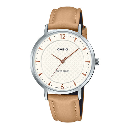 Casio General LTP-VT04L-7A1DF Ladies White Dial Light Brown Leather Band