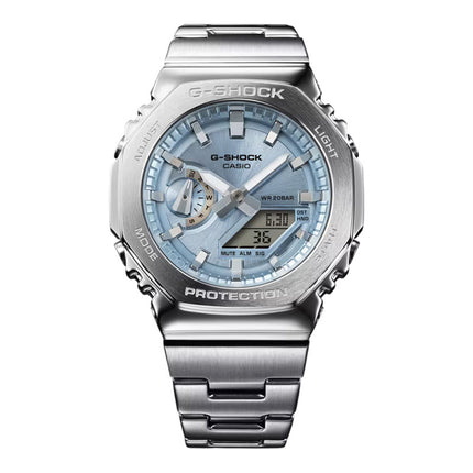 Casio G-Shock GM-2110D-2ADR G-Steel CasiOak Sky Blue Dial Stainless Steel Band