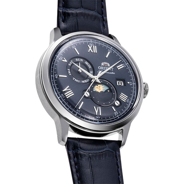 Orient Classic RA-AK0806L Bambino Automatic Sun & Moon Navy Blue Dial Blue Leather Strap