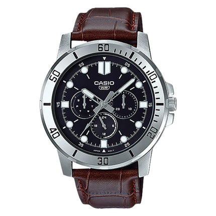 Casio MTP-VD300L-1EUDF Men Black Dial Dark Brown Leather Band