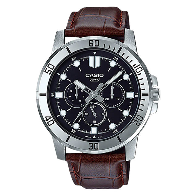Casio MTP-VD300L-1EUDF Men Black Dial Dark Brown Leather Band