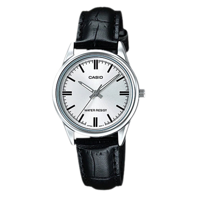 Casio General LTP-V005L-7AUDF Ladies Silver Dial Black Leather Band