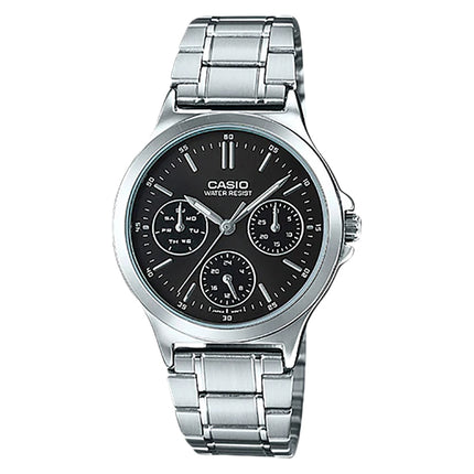 Casio General LTP-V300D-1AUDF Enticer Ladies Black Dial Stainless Steel Strap