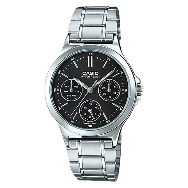Casio General LTP-V300D-1AUDF Enticer Ladies Black Dial Stainless Steel Strap