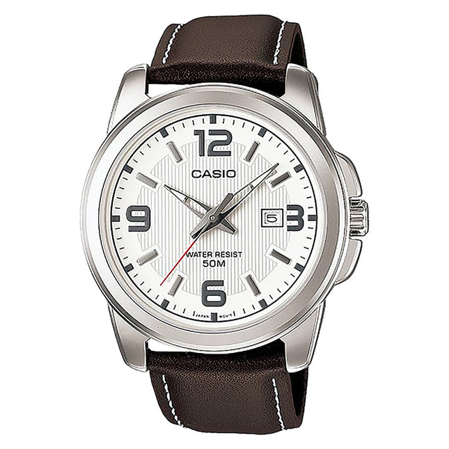 Casio General MTP-1314L-7AVDF Enticer White Dial Dark Brown Leather Band
