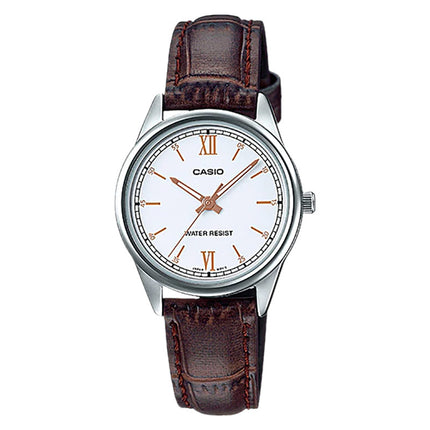 Casio General LTP-V005L-7B3UDF Ladies White Dial Brown Leather Band