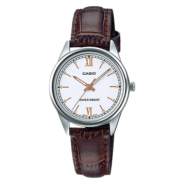 Casio General LTP-V005L-7B3UDF Ladies White Dial Brown Leather Band