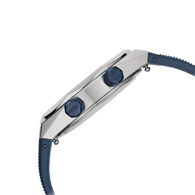MIDO Multifort 8 M047.507.17.041.00 Two Crowns Octagonal Blue Dial Blue Rubber Strap