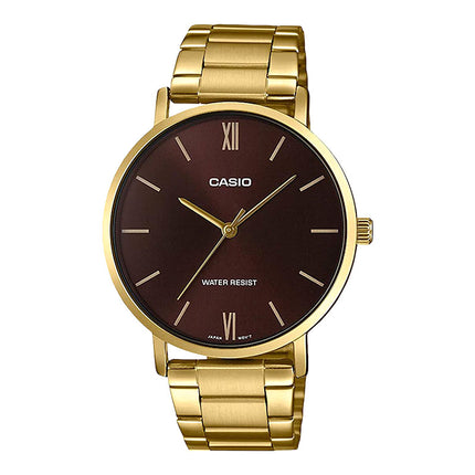 Casio General MTP-VT01G-5BUDF Men Dark Brown Dial Gold Stainless Steel Band