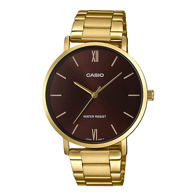 Casio General MTP-VT01G-5BUDF Men Dark Brown Dial Gold Stainless Steel Band