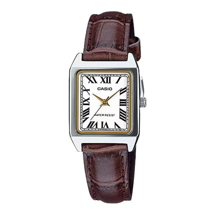 Casio General LTP-V007L-7B2UDF Tank White Dial Brown Leather Band